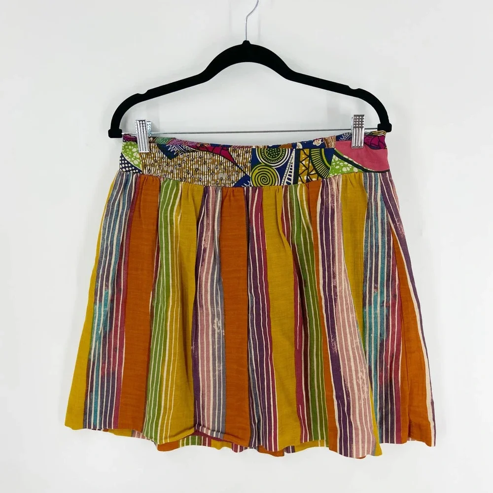 Edme & Esyllte Anthropologie Multicolor Cotton Striped A-Line Skirt Size 10